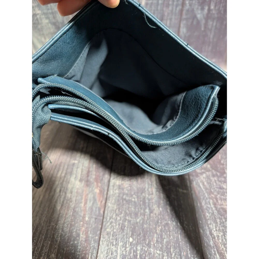 Bueno Blue Faux Leather Crossbody Bag with Multiple Zipper Pockets